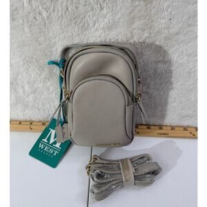 Montana West Select Genuine Leather Mini Crossbody Beige Top Zip 3 Zips